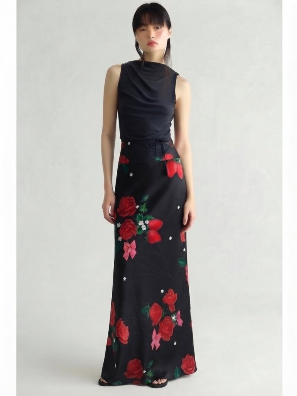 Lisa Says Gah Floral Maxi Skirt strawberry bow rose s small 2 4